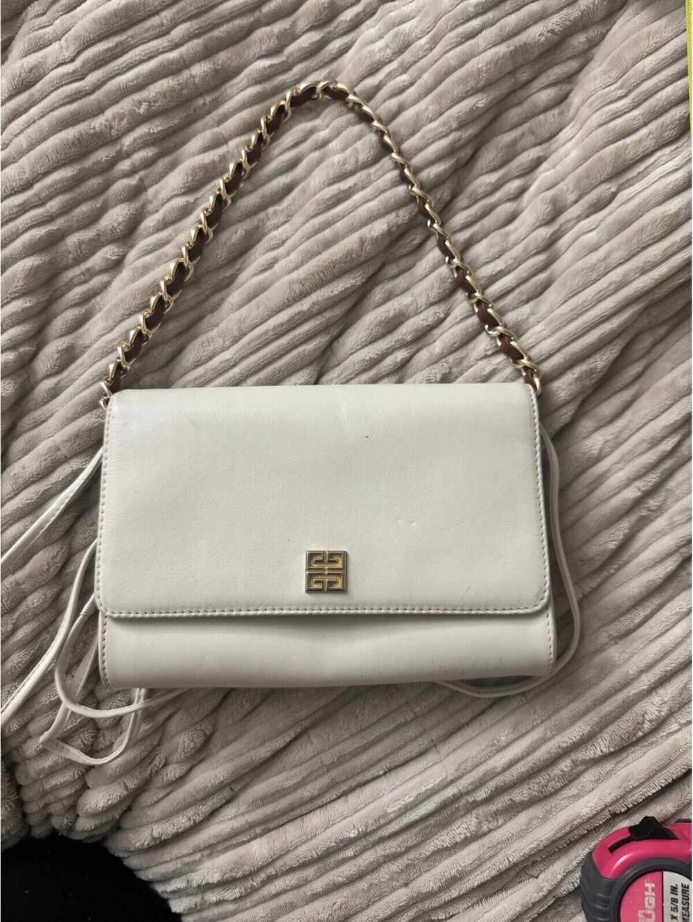 Givenchy Paris White Leather Handbag Gold Toned Hardware